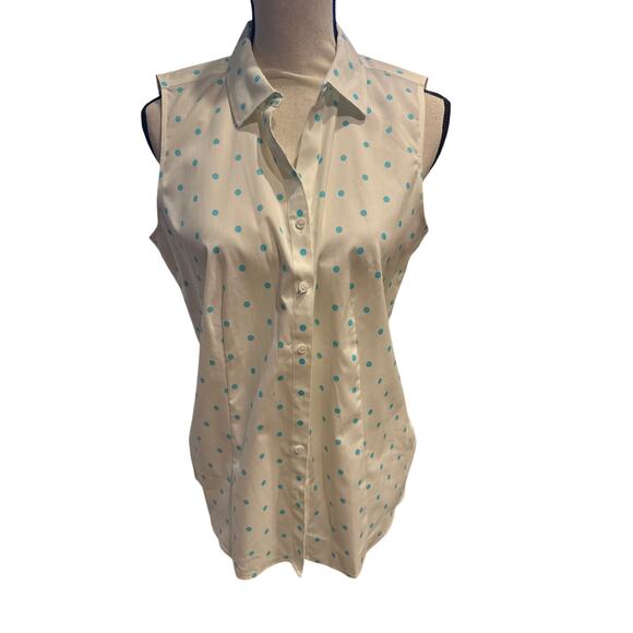 Women’s Talbots Polka Dot Sleeveless Button Up Non Iron Shirt Size 10. NWT - Picture 1 of 4